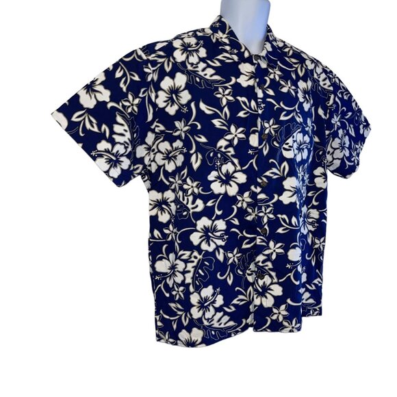 Retro Hilo Hattie Hawaiian Shirt Mens XL Floral Plumeria Leaf Aloha Beach Blue - Picture 4 of 10